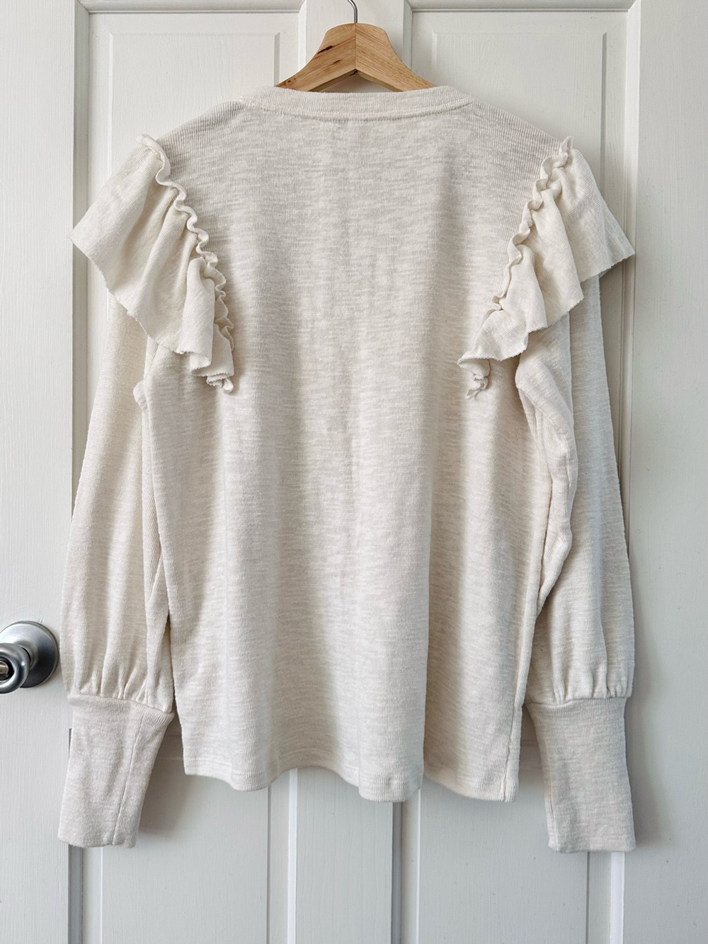 PILCRO Anthropologie Cozy Popover Knit Top Ruffled Ivory Boho Size M - Picture 7 of 12